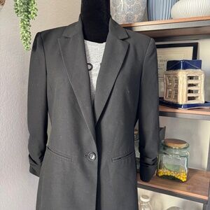Michael Michael Kors Black One Button Blazer w/Ruched Sleeves - Size 10P